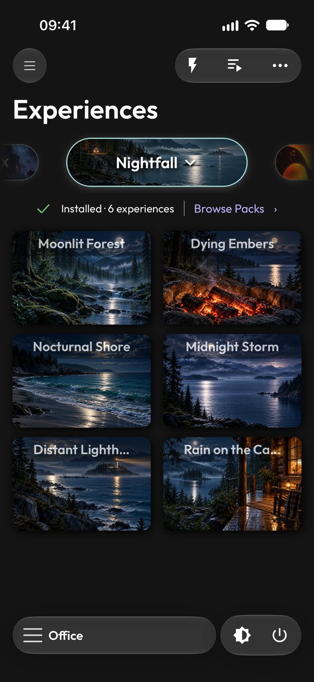 Nightfall pack in the app (dark mode)