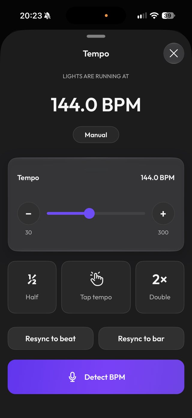 Tempo set to 144 BPM with detect button