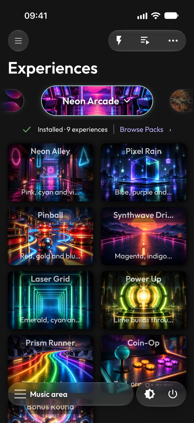 Neon Arcade pack in the app (dark mode)