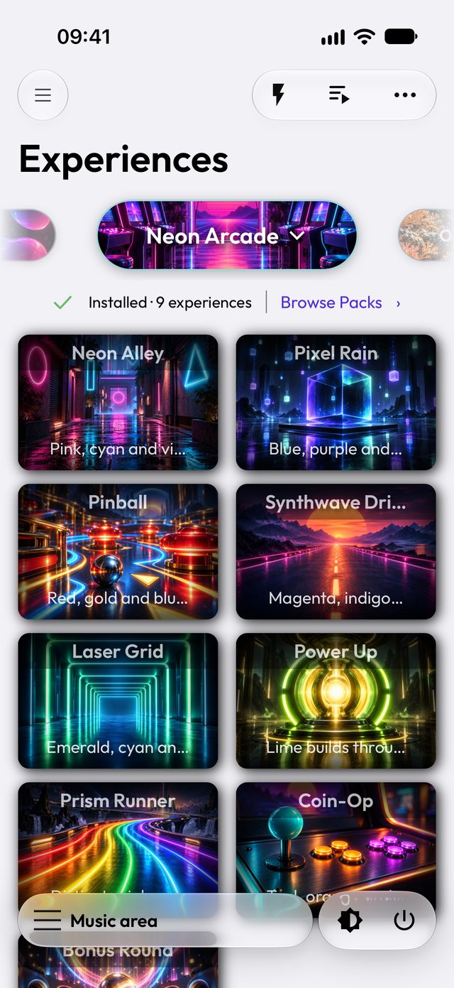 Neon Arcade pack in the app (light mode)
