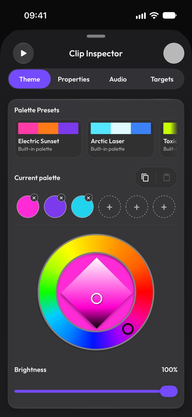 Clip colour palette editor