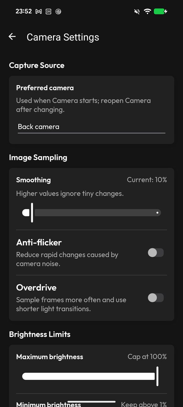 Camera sync settings