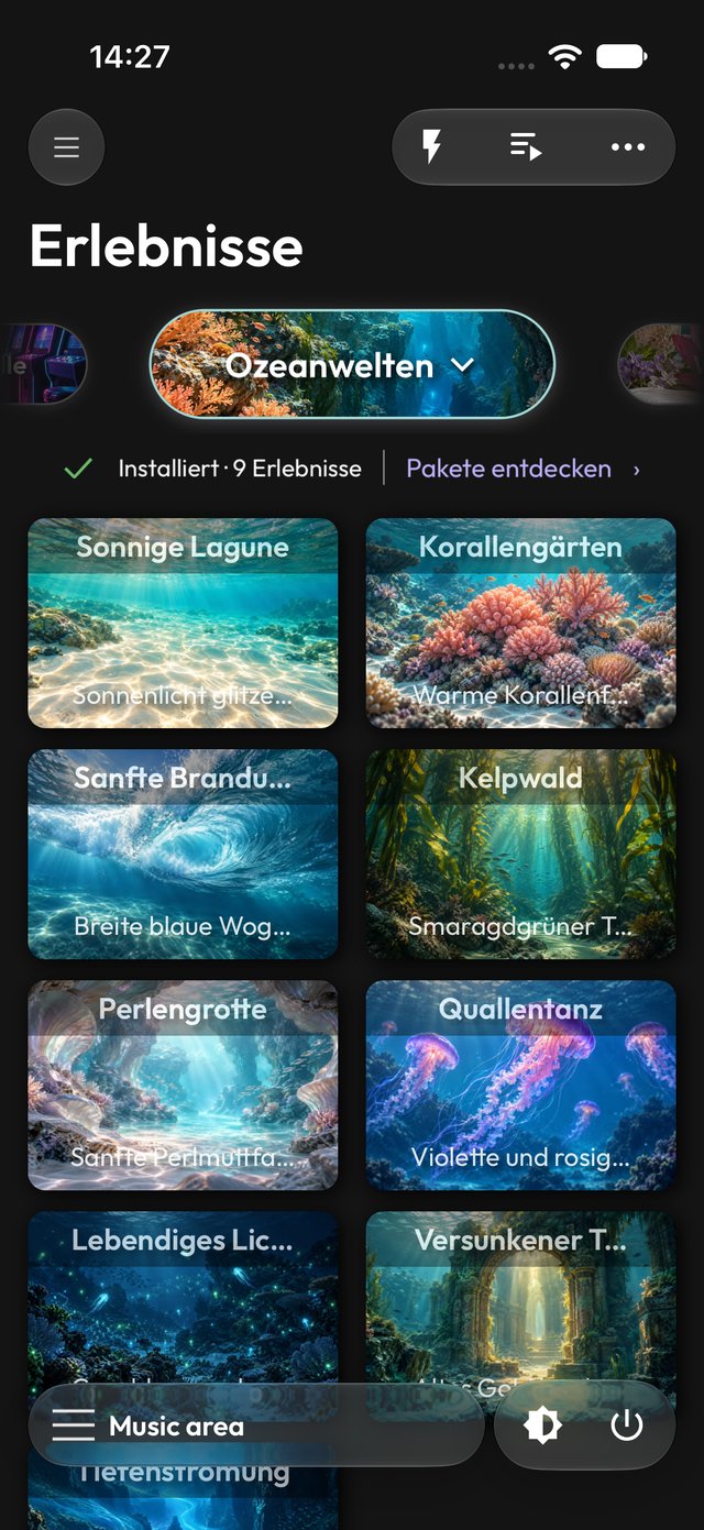 Paket Ozeanwelten in der App im dunklen Modus