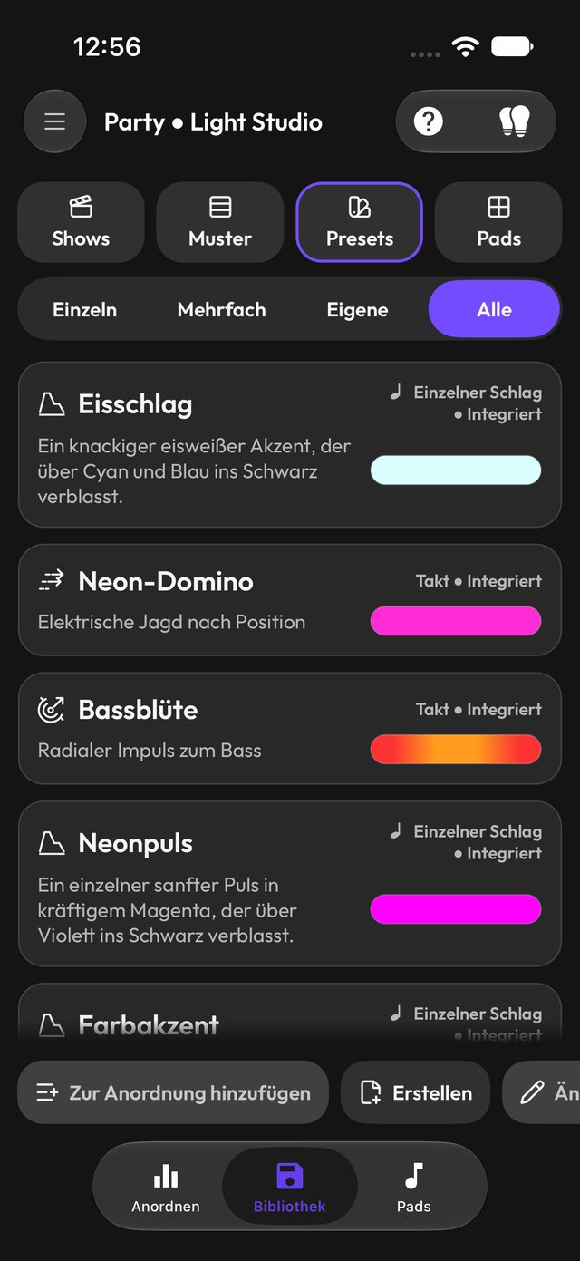 Party-Bibliothek mit integrierten Effektvoreinstellungen