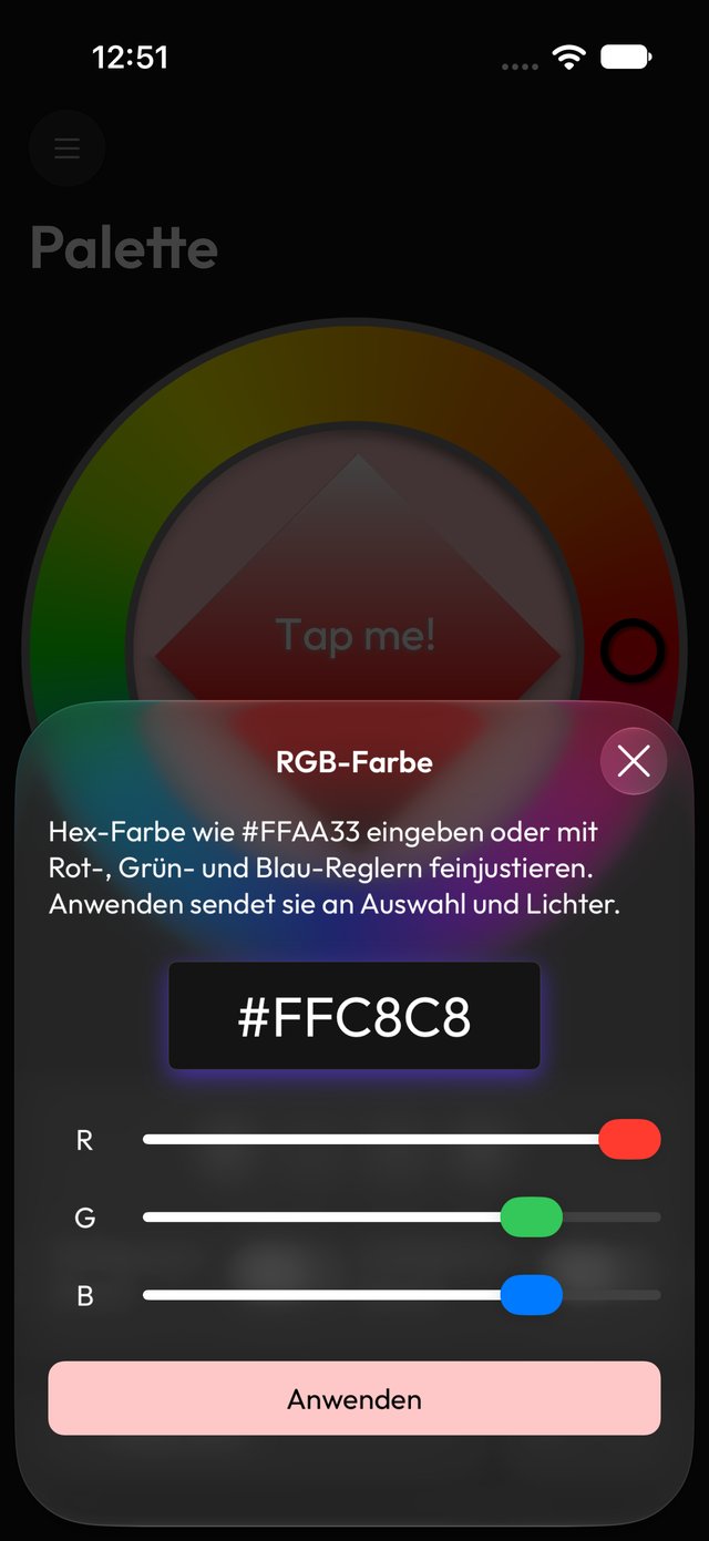 RGB-Farbanpassung und Hex-Eingabe