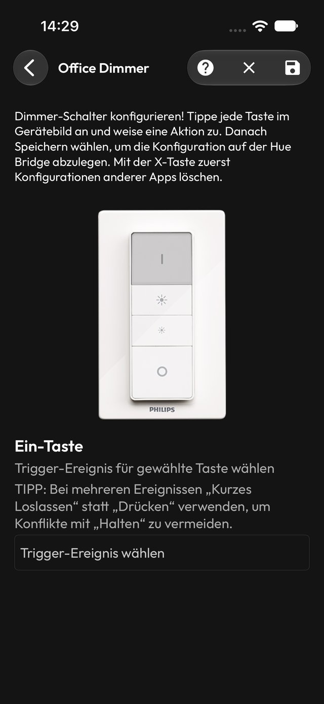 Programmierung der Ein-Taste des Office Dimmer