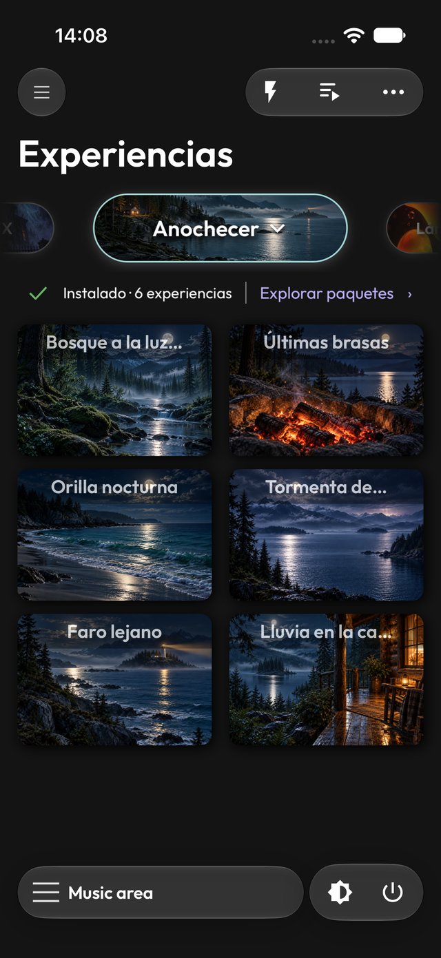 Pack Anochecer en la app en modo oscuro