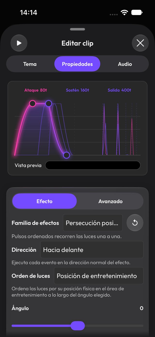 Inspector de clips con envolvente ADSR