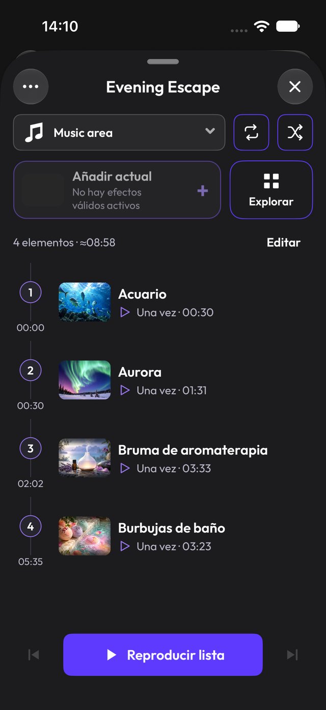 Línea de tiempo de la lista Evening Escape