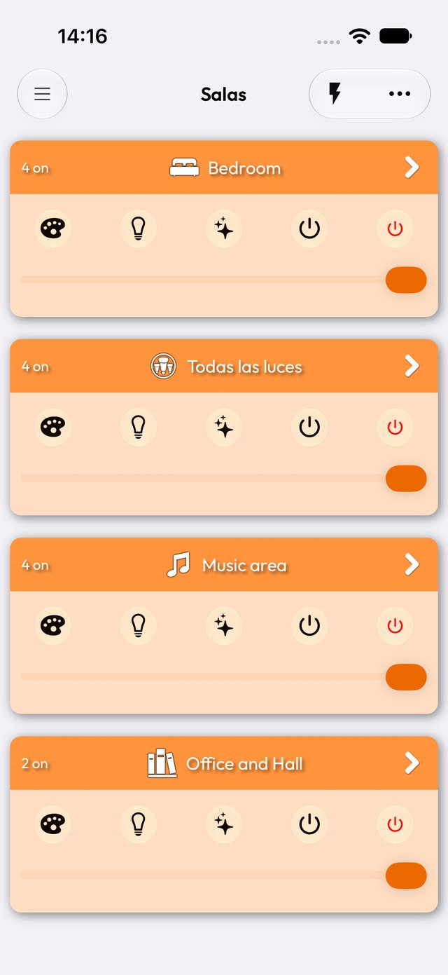 Controles de habitaciones en modo claro