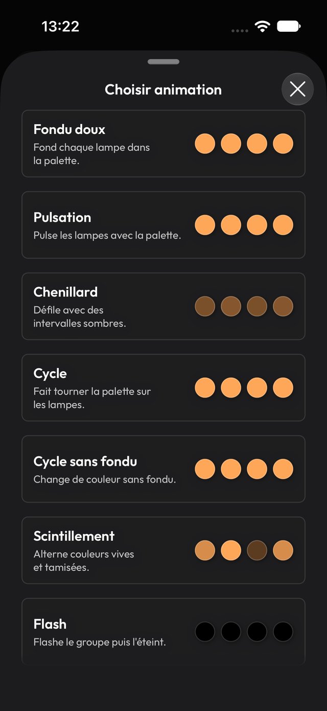 Menu de choix d’animation