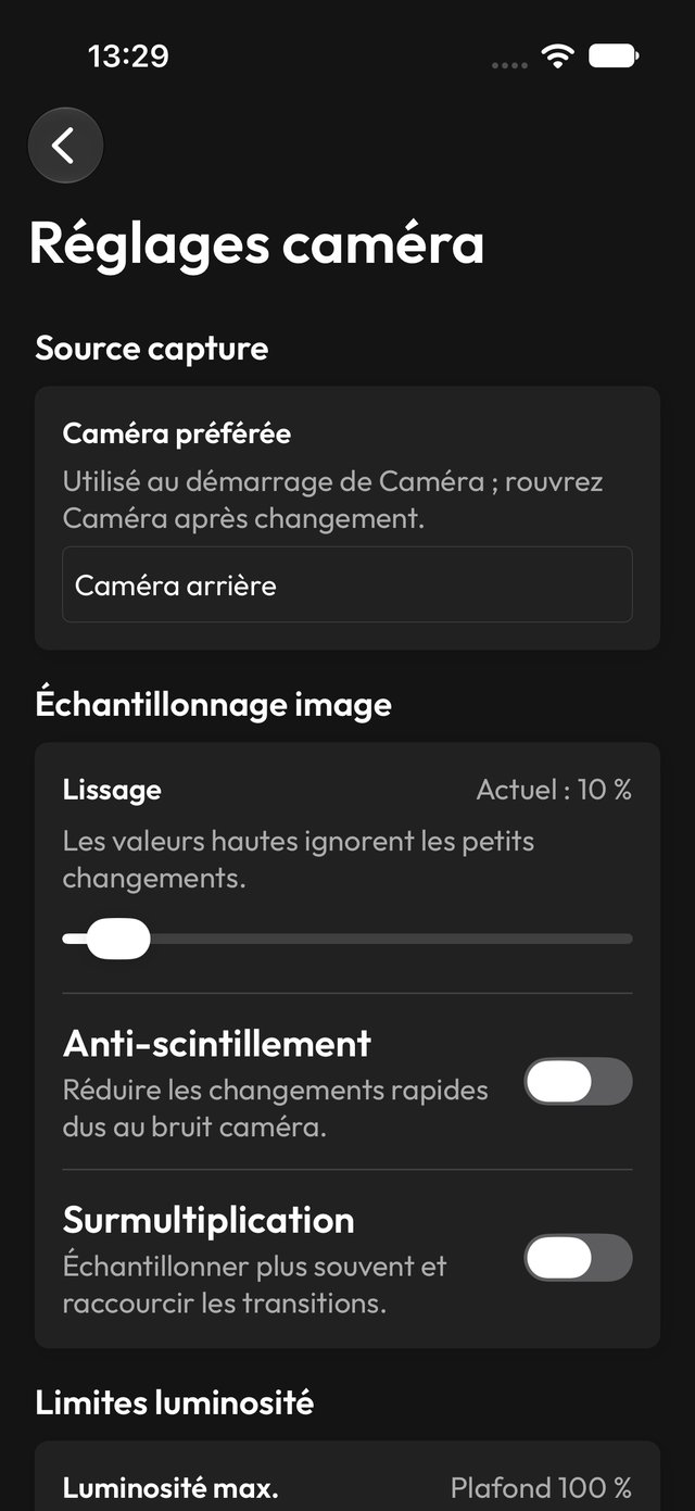 Réglages de synchronisation caméra