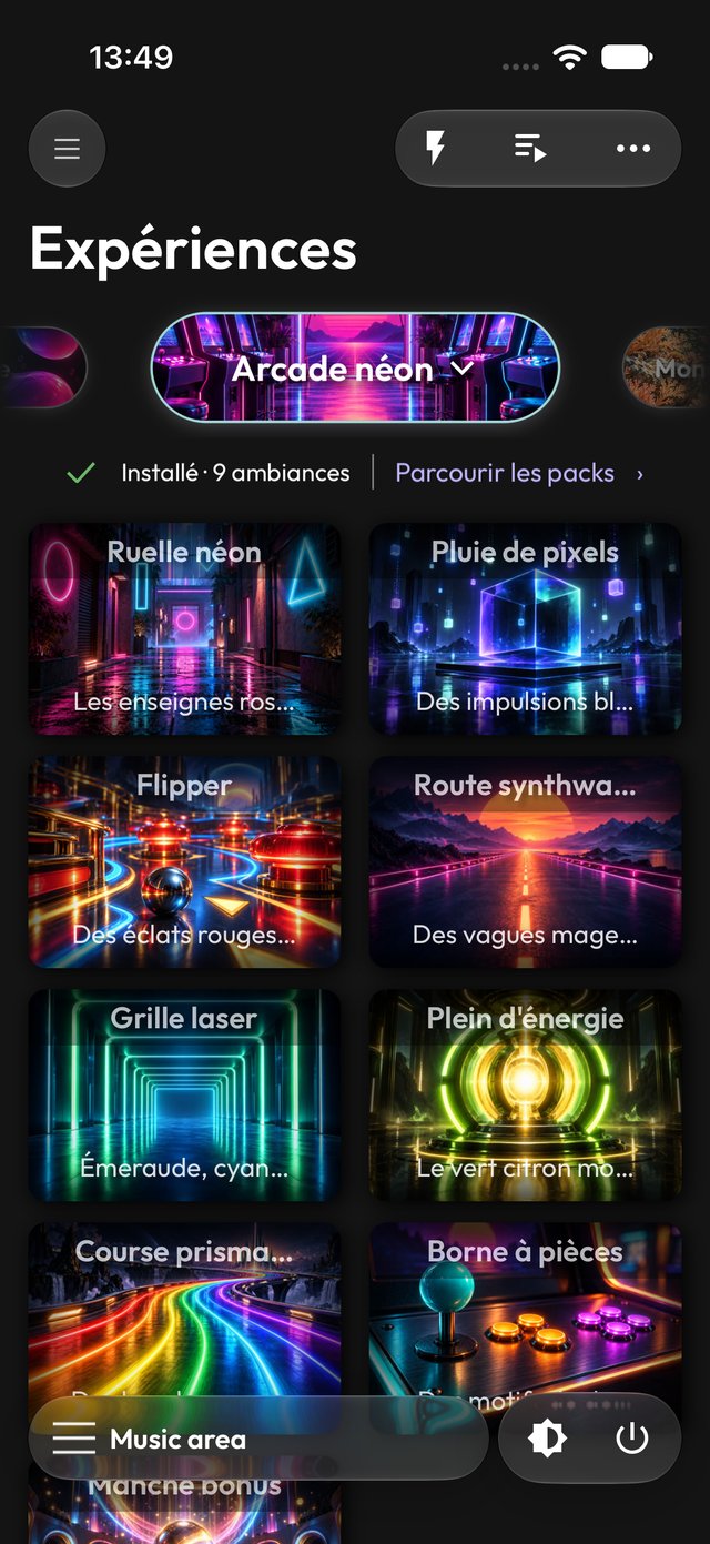 Pack Arcade néon dans l’app en mode sombre