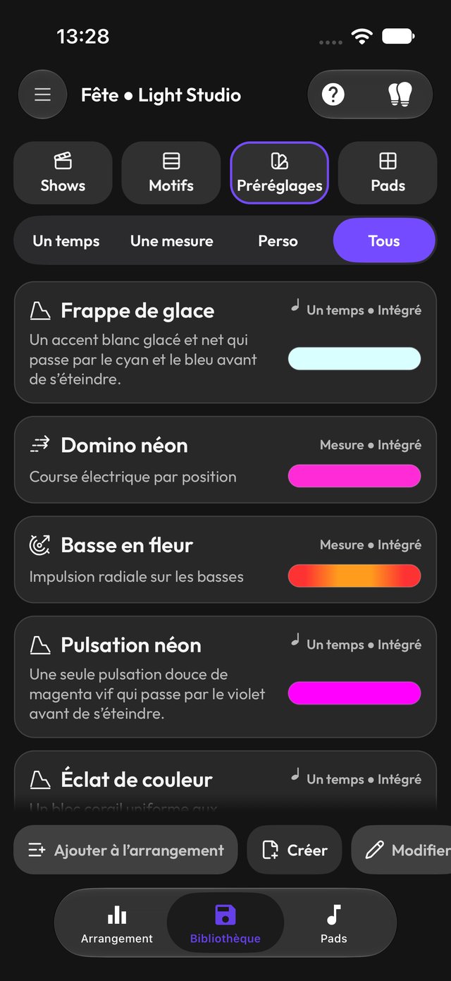 Bibliothèque Party de préréglages d’effets intégrés
