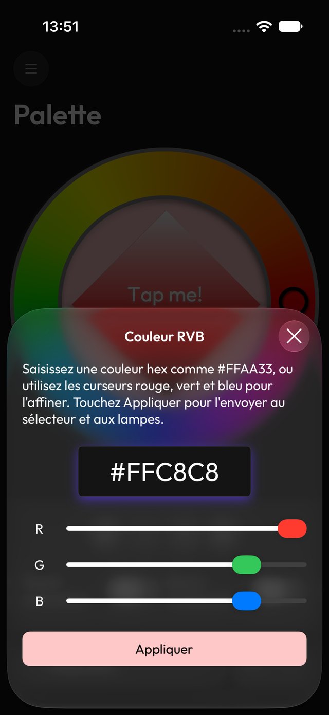 Réglage RGB et saisie hexadécimale