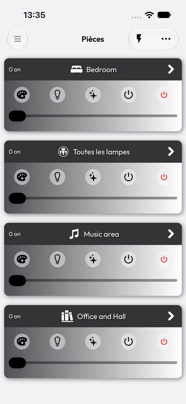 Commandes des pièces en mode clair