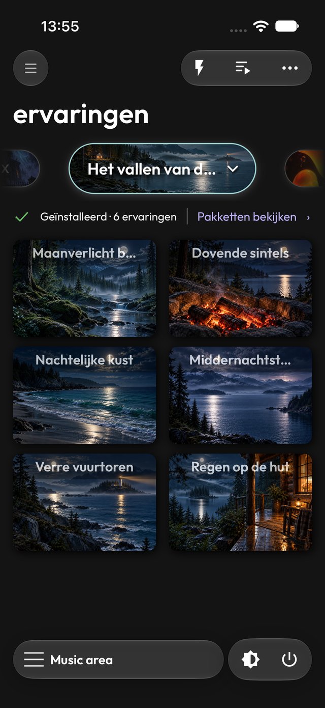 Het pakket ‘Het vallen van de nacht’ in de app in donkere modus