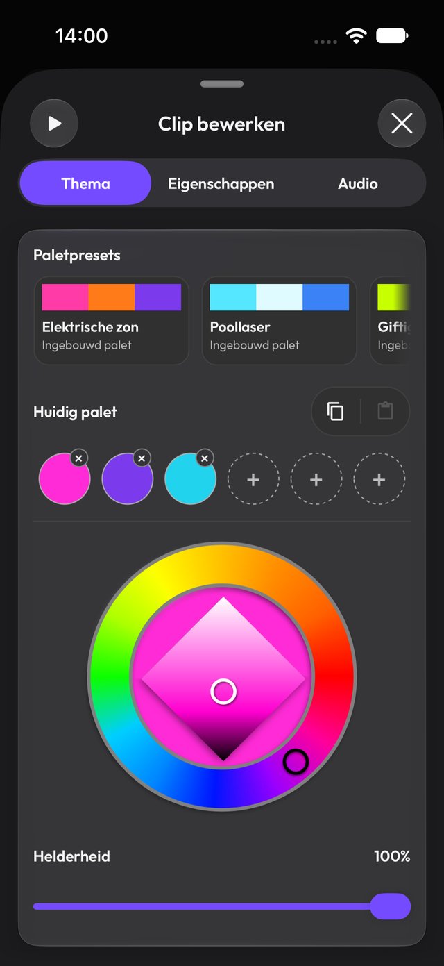 Kleurenpaleteditor voor clips