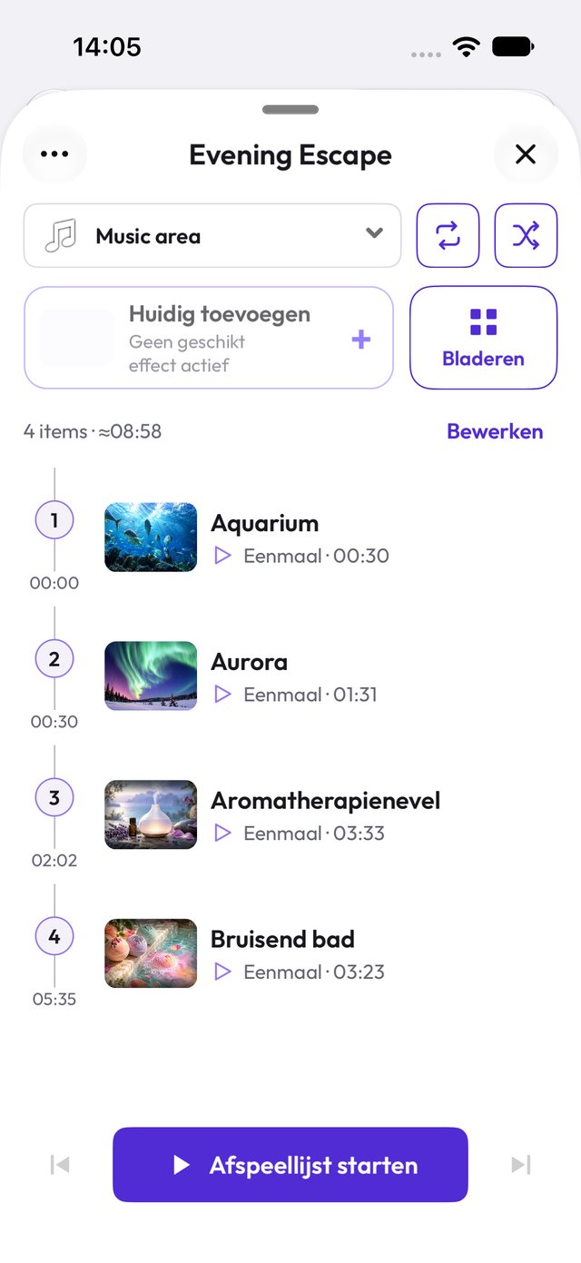 Evening Escape-afspeellijst in lichte modus
